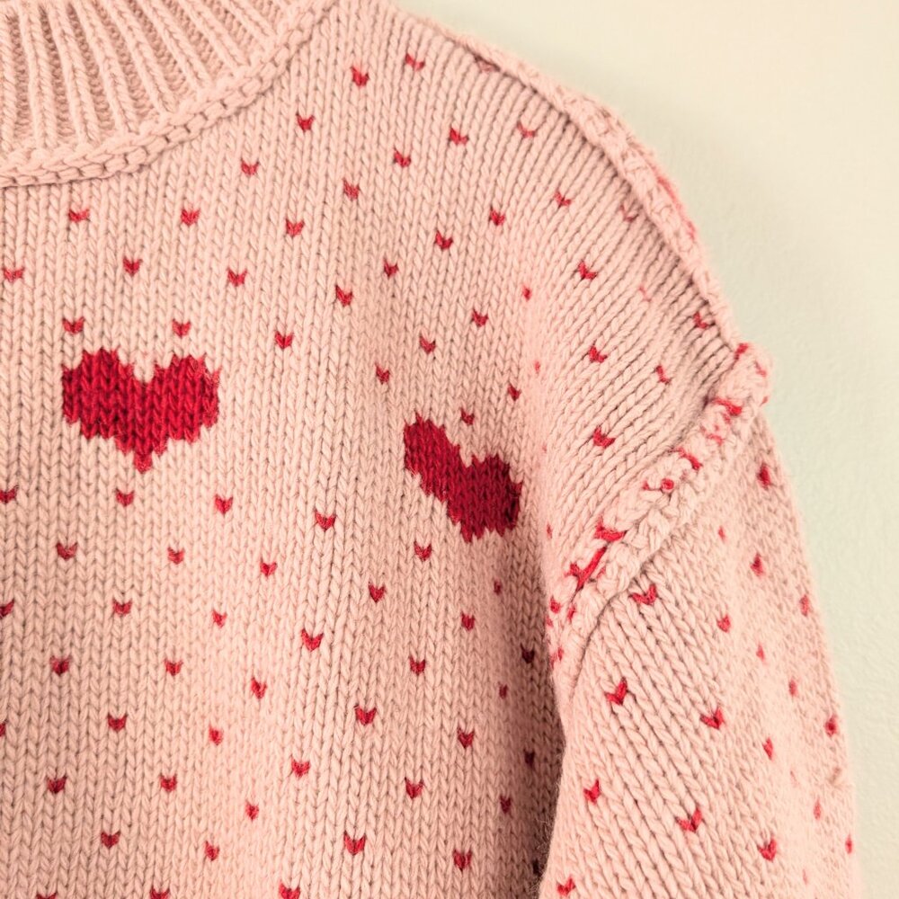 Women’s Pink Heart Knit Crewneck Sweater - Picture 12 of 16
